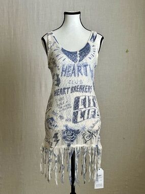 NWT HAPPINESS - Heartbreakers Logomania StreetStyle Fringed Graphic Tunic - M